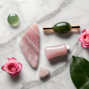 Rosenquarz Gua Sha + Jade Roller Set – Lifting & Lymphdrainage